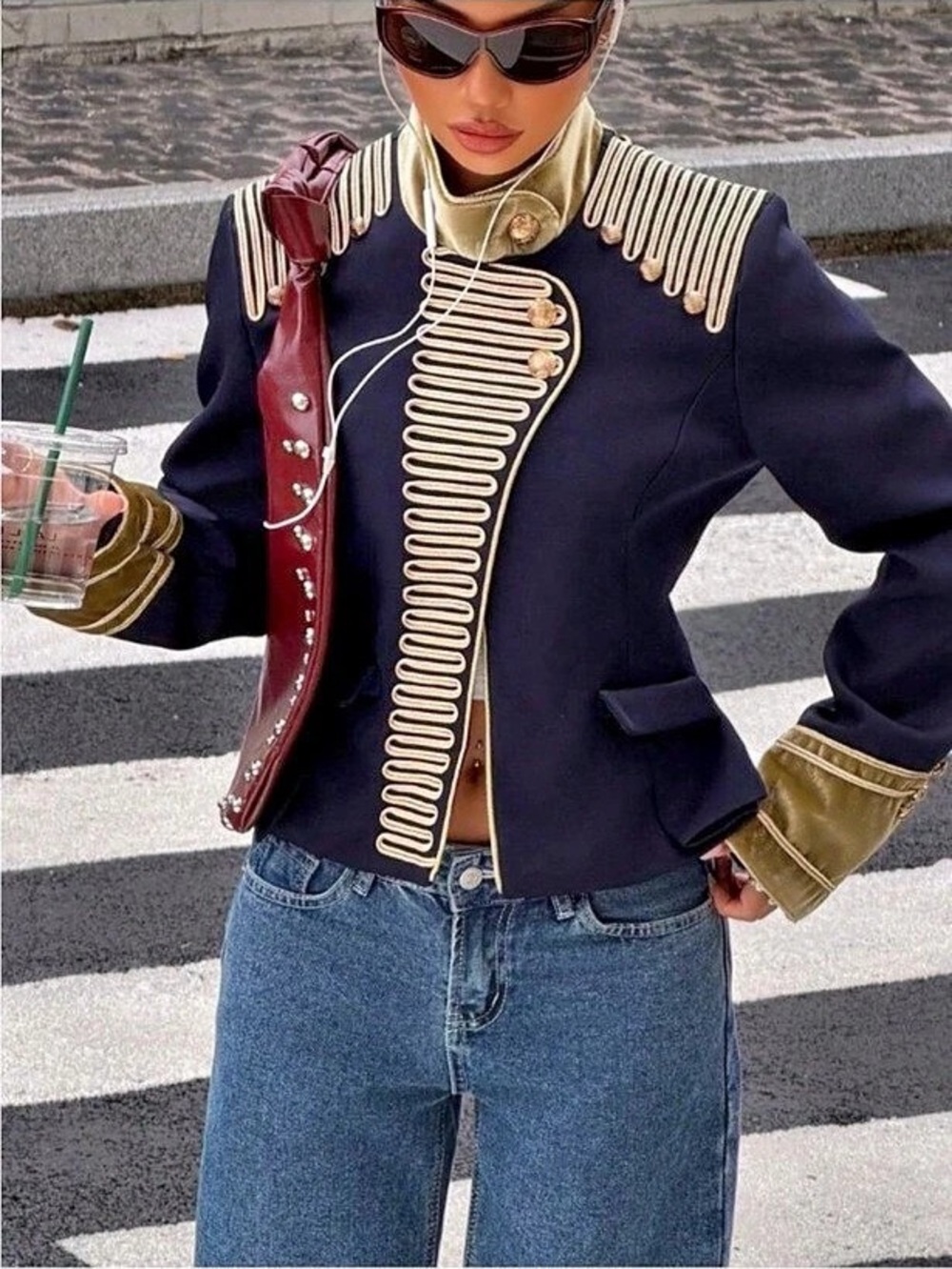 Zara Military Jacket in Black & Gold Size Small